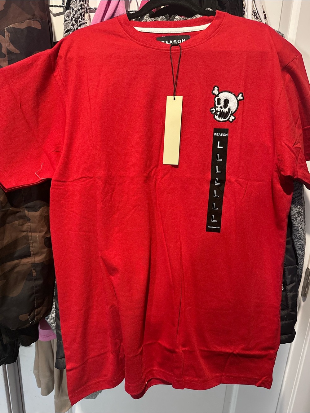 REASON Red Short-Sleeve Tee with Skull Patch